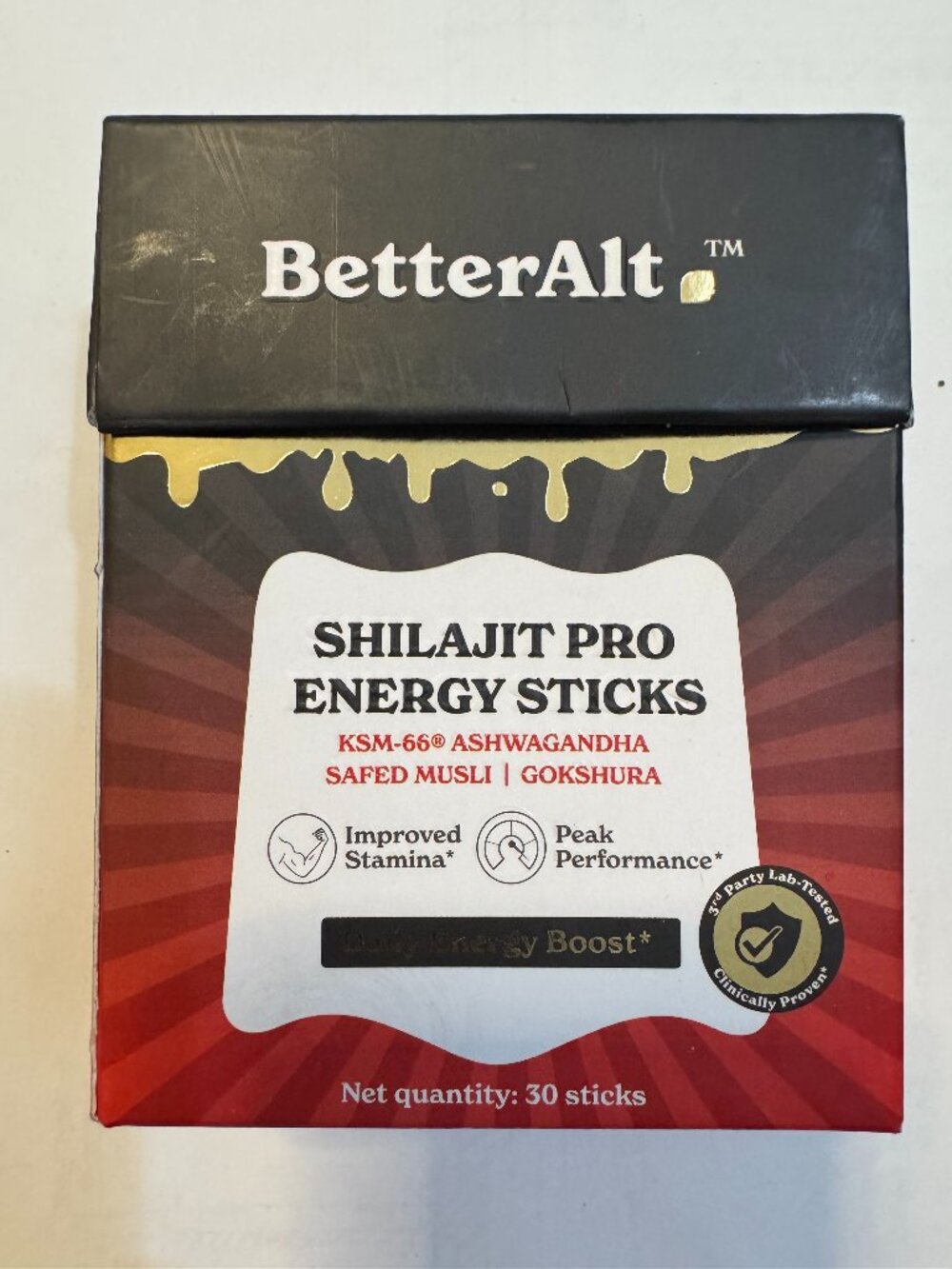 BetterAlt Shilajit Pro Energy Sticks β Safety-Sealed Box 30 Sticks